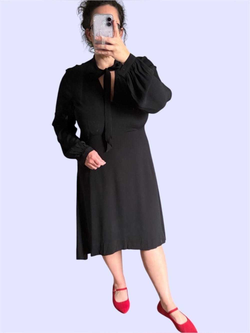 Anthropologie Moulinette Soeurs NWT Crepe Tie Neck Midi Dress Size 16 Black